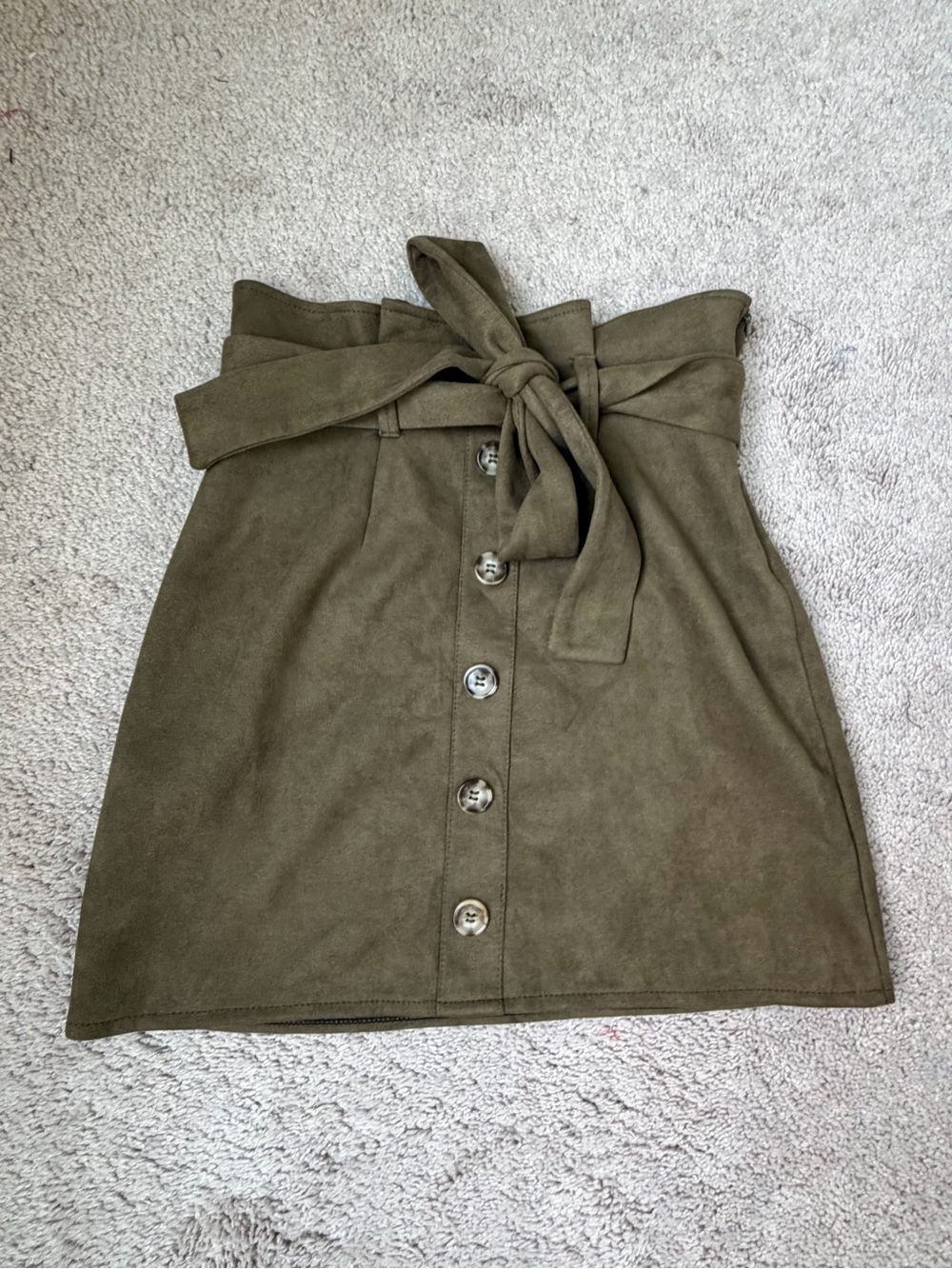 Amazon Olive High-Waist Button-Front Mini Skirt with Tie Waist